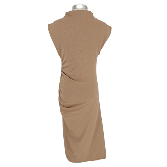 Anthropologie Maya Midi Sheath Dress Cedar Brown Sleeveless Ruched Petite PM - Picture 6 of 11